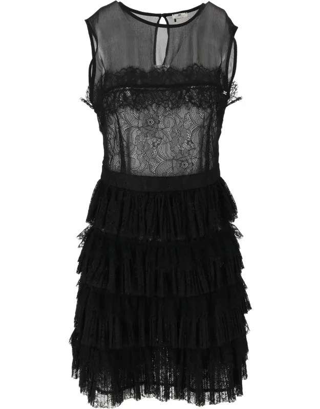 Sheer Lace Keyhole Neckline Mini Dress