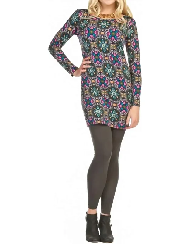 Kalidoscope Print 3/4 Sleeve Sweater Dress
