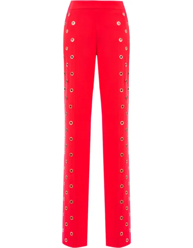 Metal Ring Crepe Straight-leg Pants