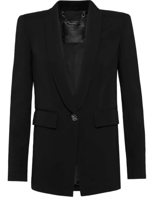 Blazer With Rhinestone Applications And Metal Jewel Buttons