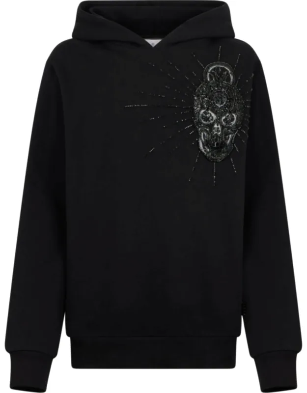 Hoodie Skull Stones With Rhinestoned Patch And Soft Cotton Fleece