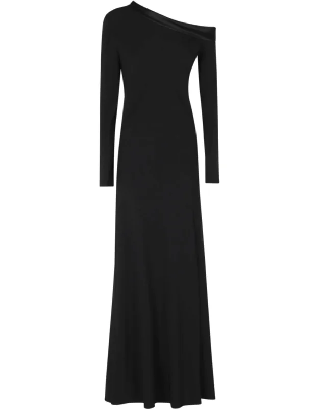 Enver Satin One-shoulder Side Slit Viscose Long Evening Dress