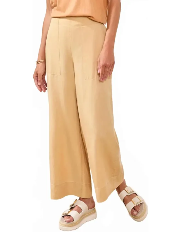 Flowy Pull-on Crop Wide Leg Pants With Pockets