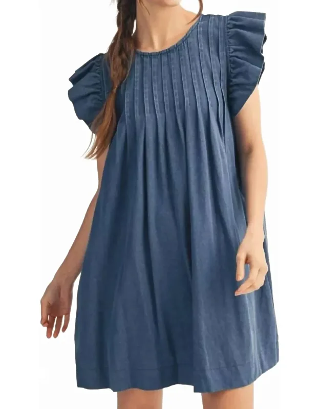 Pleated Flutter Sleeve Dress