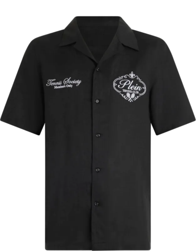 Linen Bowling Shirt With Embroidered Patterns And Bowling Collar