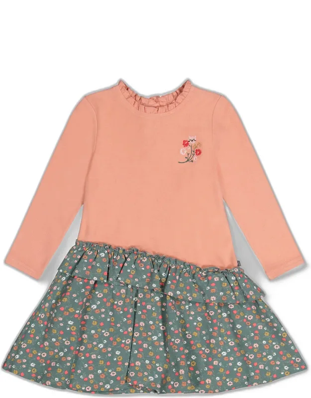Bi-material Dress Floral Print