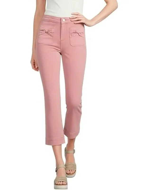 Flare Leg Twill Pants With Bow Patch Pockets