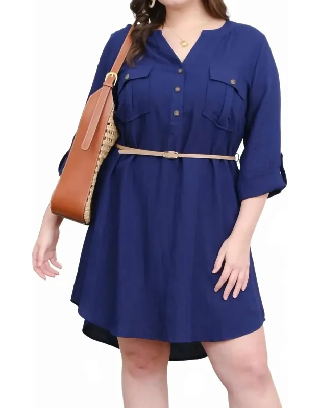 3/4 Sleeve Belted Mini Dress
