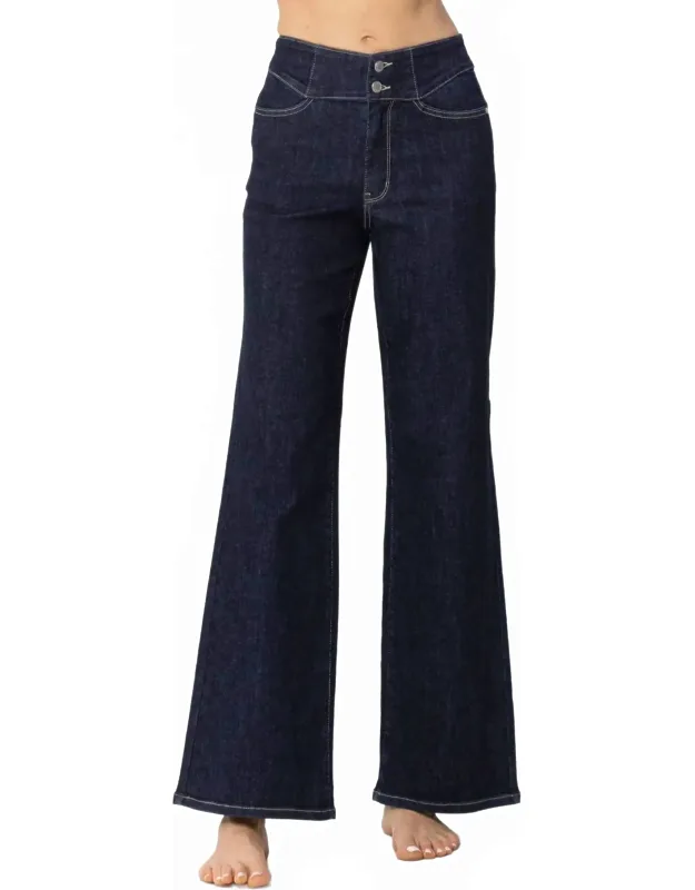 High Waist Rinse Geometric Wide Leg Jeans