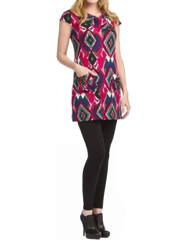 Ikat Short Sleeve Dress With Pockets