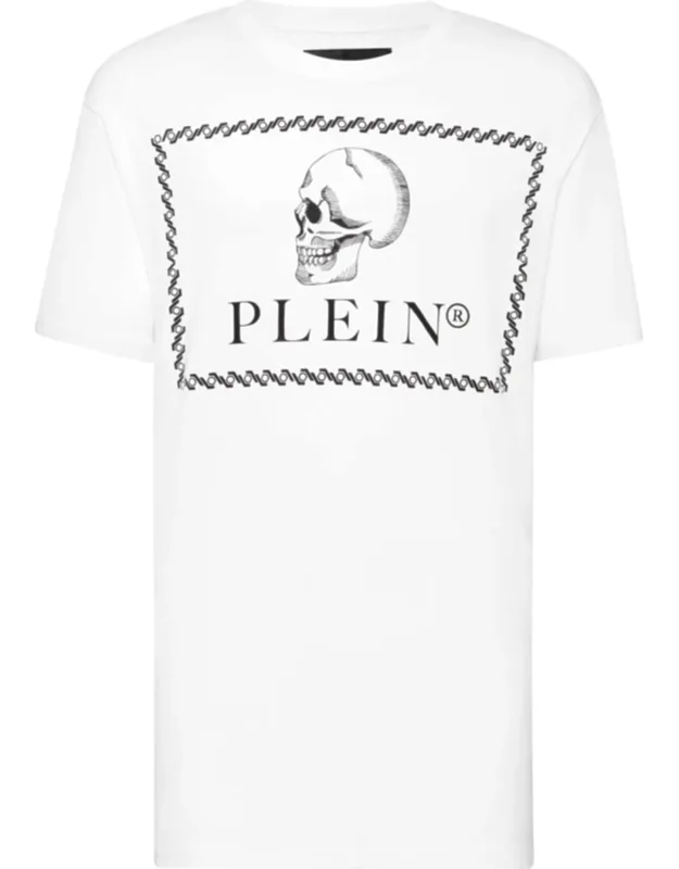 T-shirt With Round Neck And Outline Skull