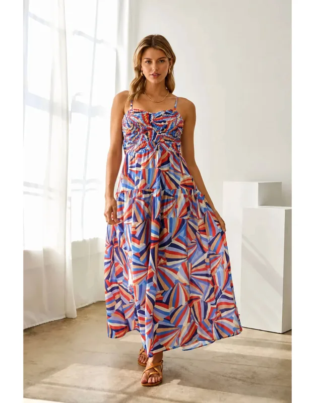 Printed Tiered Midi Dress
