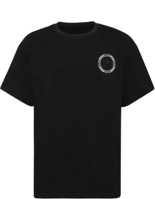 Round Neck T-shirt With Rubberised Prints And Patch Detail