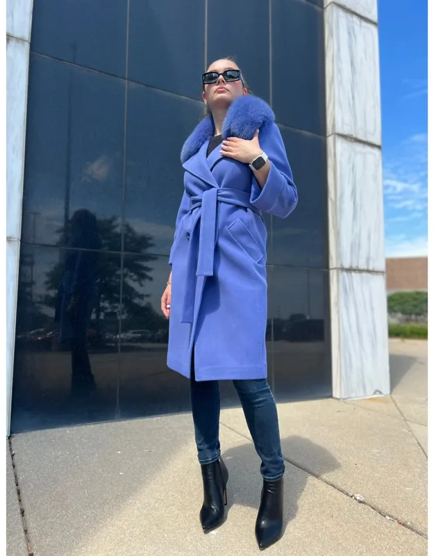 Genuine Polar Fox Tailored Cashmere Wool Coat