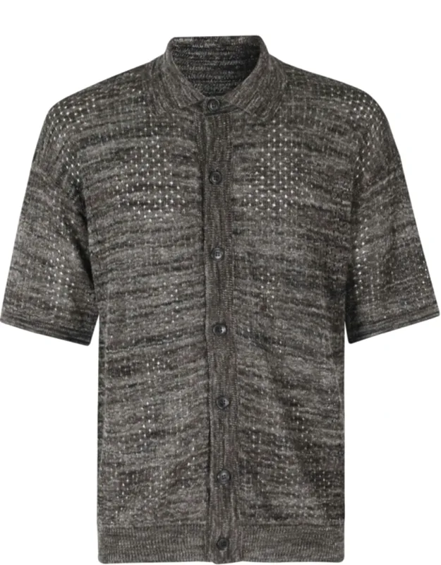 Mesh Pattern Short Sleeve Cotton-blend Casual Shirt