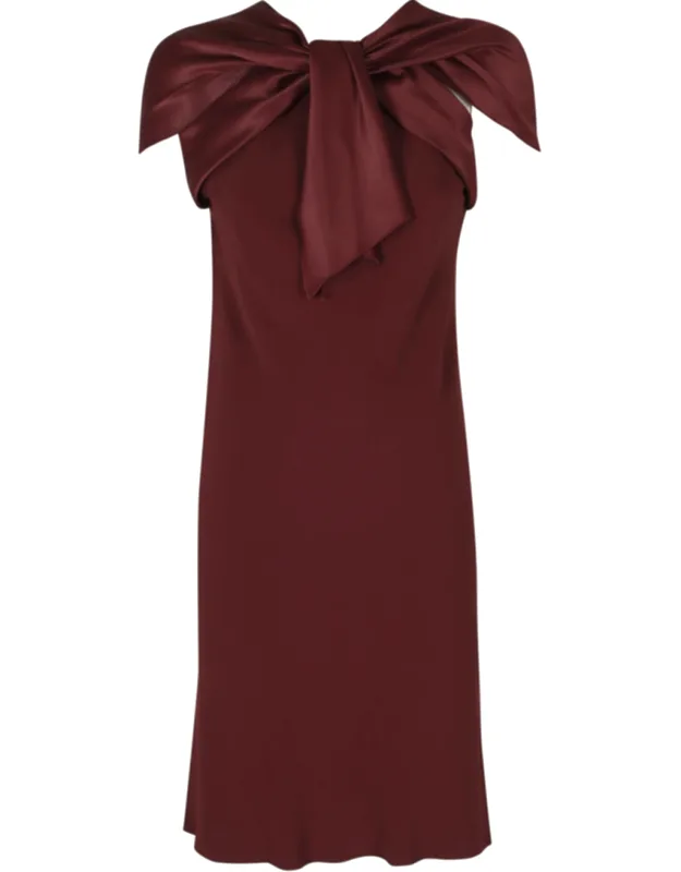 Enver Satin V-neck Bow Detail Viscose Mini Dress