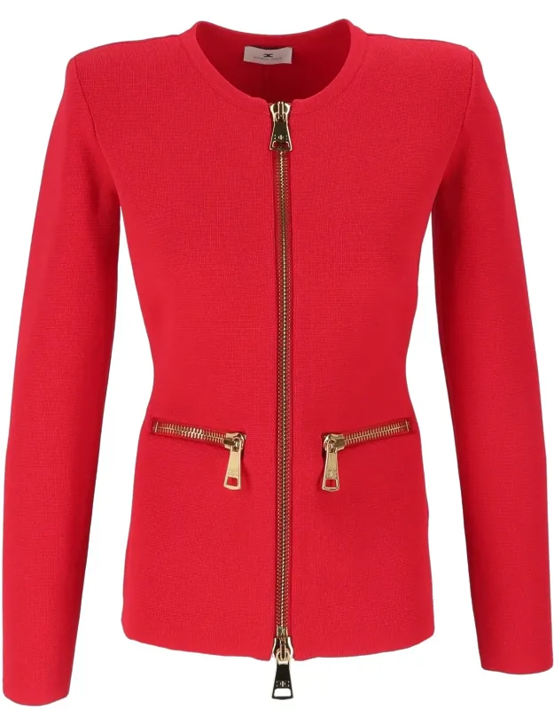 Fitted Zip-pocket Tricot Knit Top