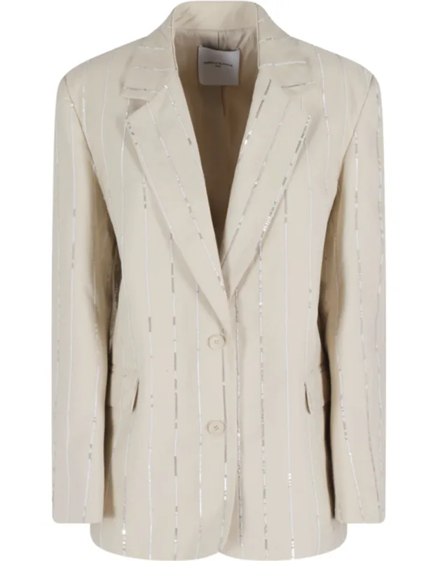 Sequined Striped Cotton Blazer