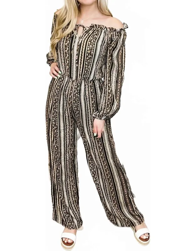 Printed Off-the-shoulder Jumpsuit