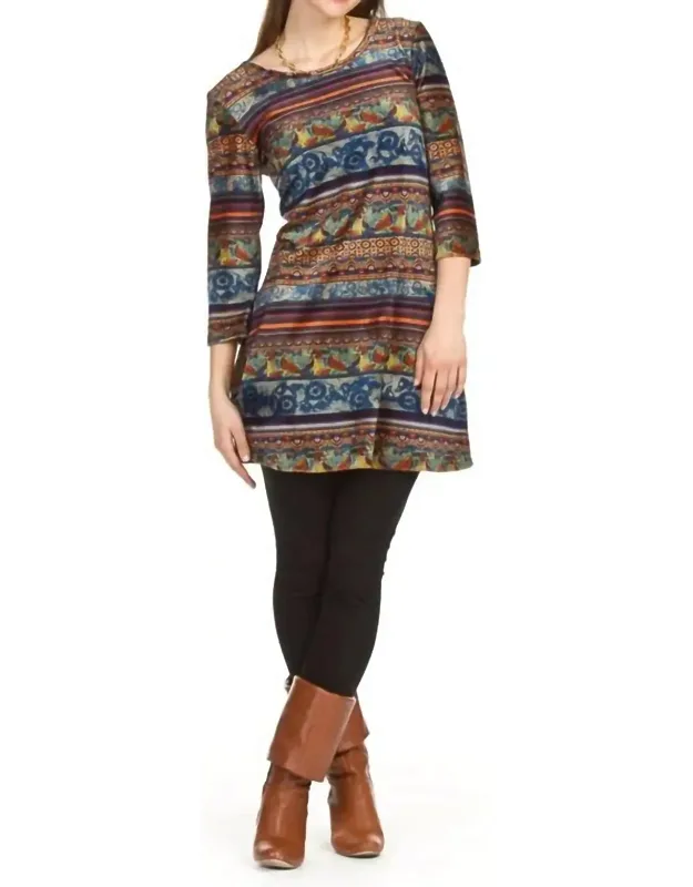 Global Print 3/4 Sleeve Dress