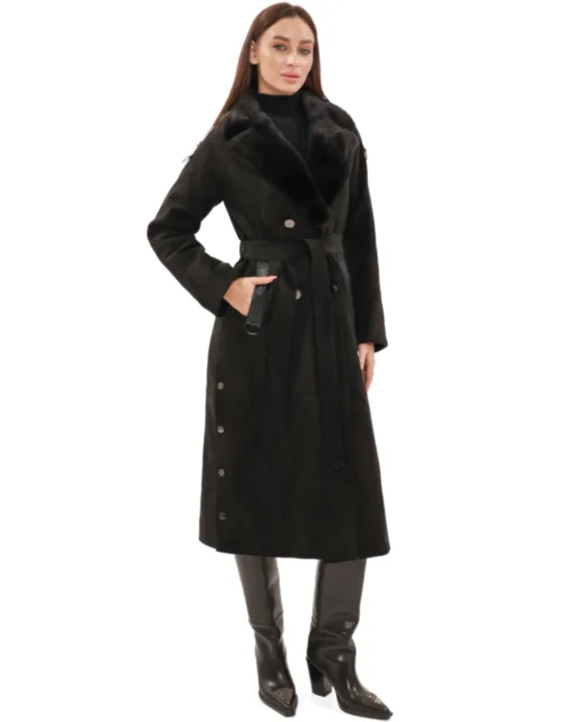 Genuine Mink Fur Eco Suede Coat