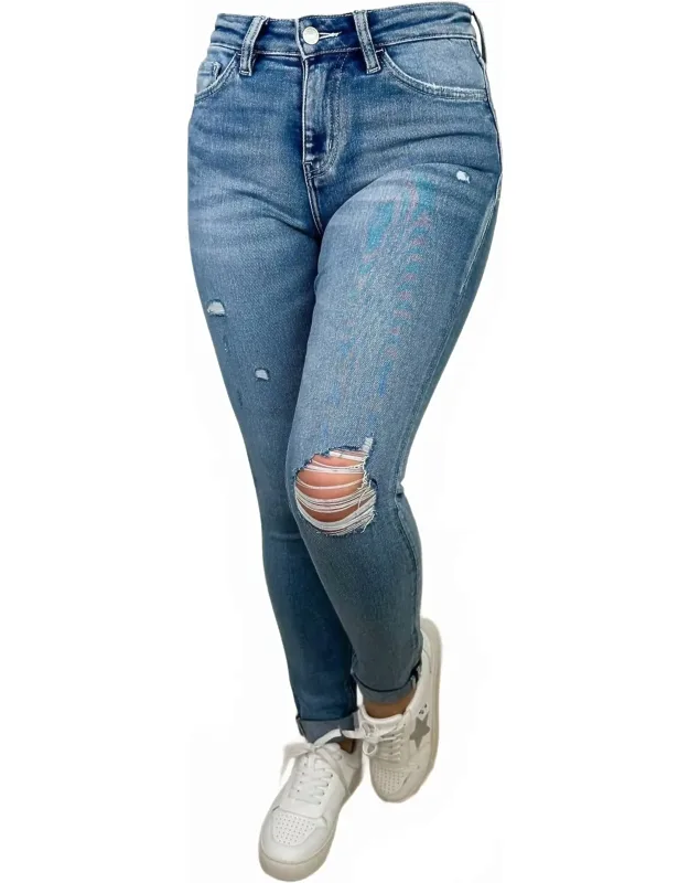 Distressed High-rise Raw Hem Skinny Jeans