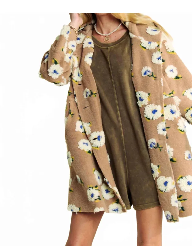 Floral Chunky Button Front Hoodie Jacket