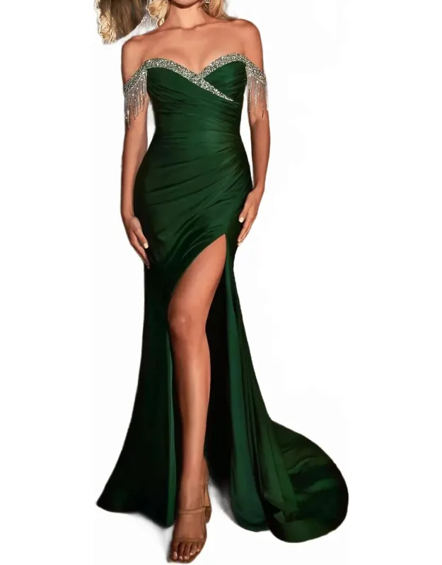 Off The Shoulder Rhinestone Dress
