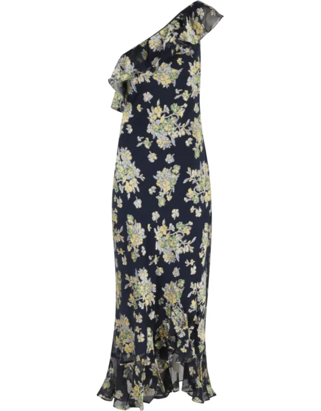 One-shoulder Floral Viscose Long Dress