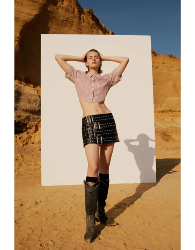 Linen Free Heaven Striped Crop Shirt