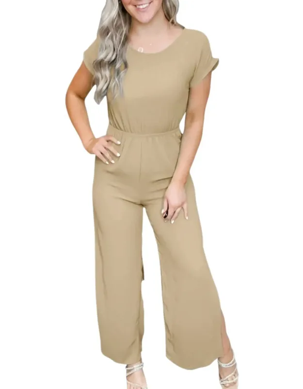 Kinda Busy Wide Side Leg Slit Jumpsuit