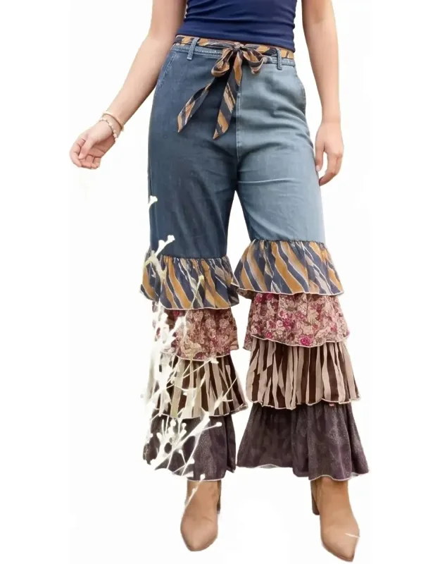 Patchwork Ruffle Flare Pants