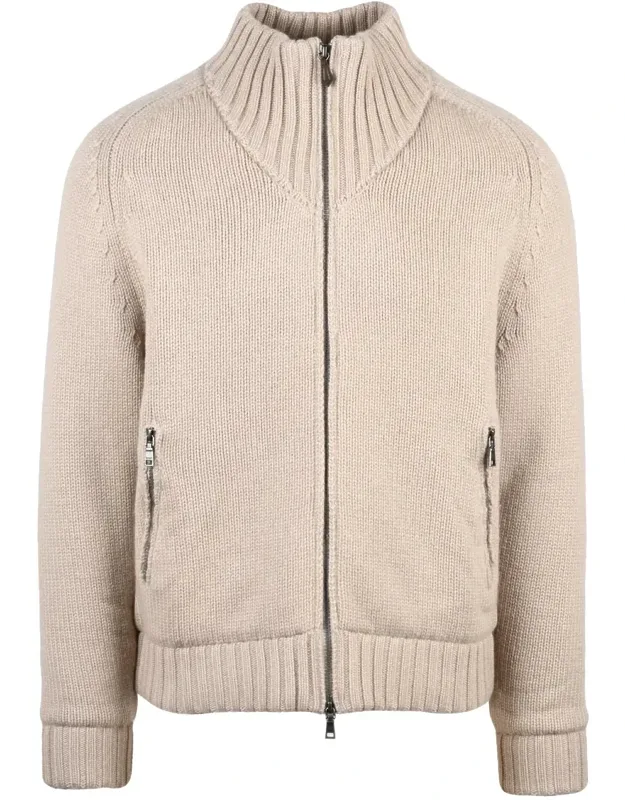 Ribbed Wool-blend Zip Knit Jacket