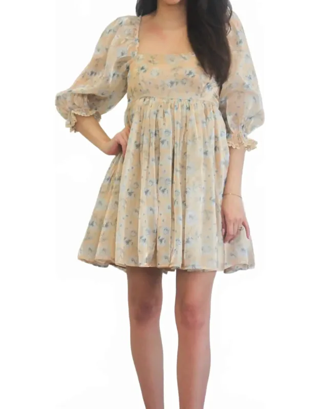 Elodie Square Neck Floral Organza Babydoll Dress