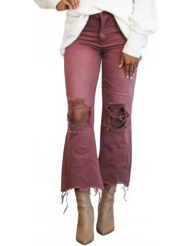 Distressed High Waisted Crop Flare Jeans