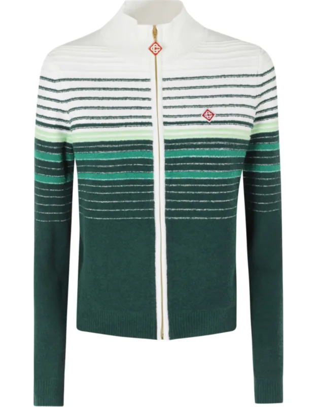 Boucle Stripe Logo Patch Zip Cotton-blend Cardigan