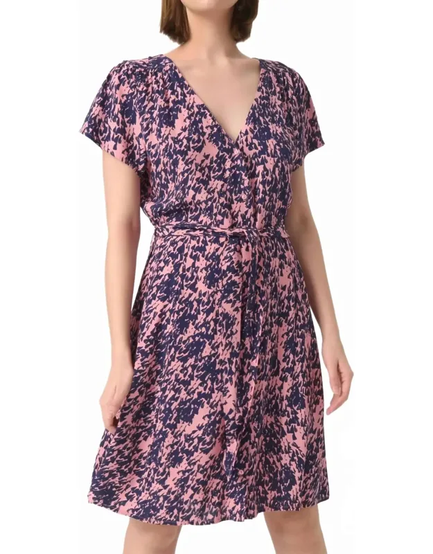 V-neck Short Sleeve Belt Mini Dress