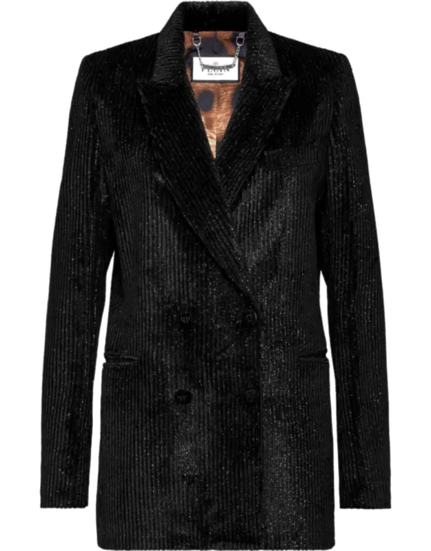 Velvet Blazer With Stretch Viscose And Cotton Blend