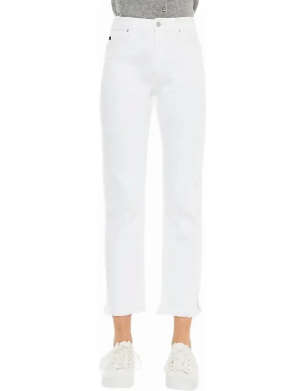 High Rise Slim Straight Jeans With Fray Hem And Zipper Fly Closure
