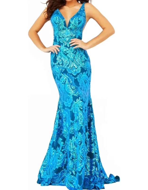 Sequin Motif V-neck Prom Dress