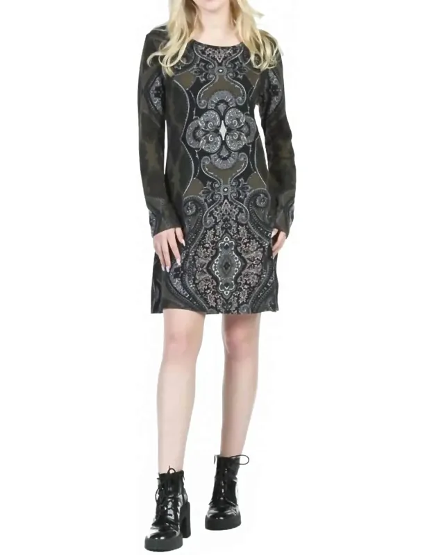Paisley Placement Print Long Sleeve Dress
