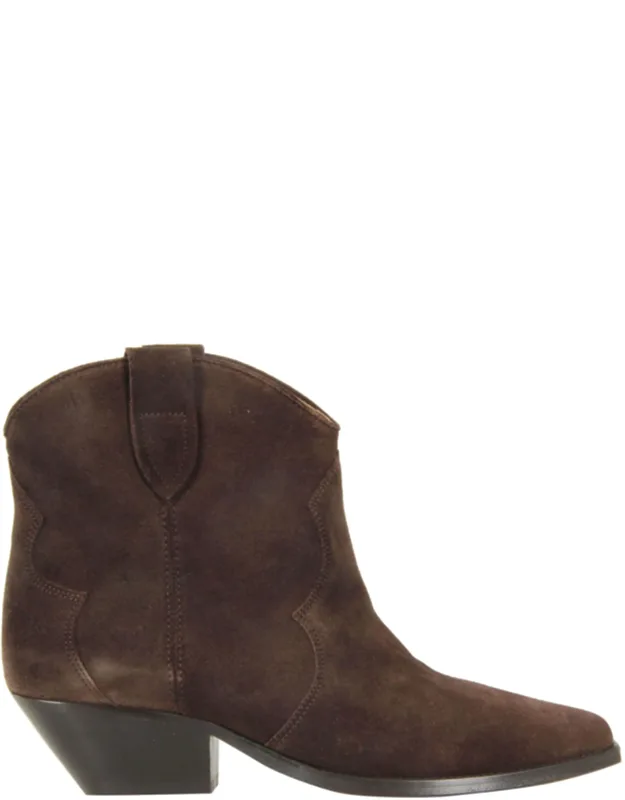 Pointed-toe Cuban Heel Suede Ankle Boots