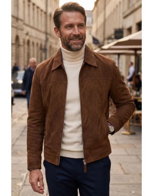 Goat Suede Leather Harrington Biker Jacket