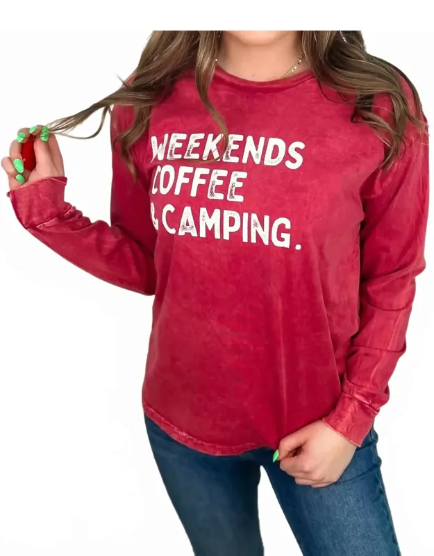 Camping & Coffee Cotton Long Sleeve Graphic Tee