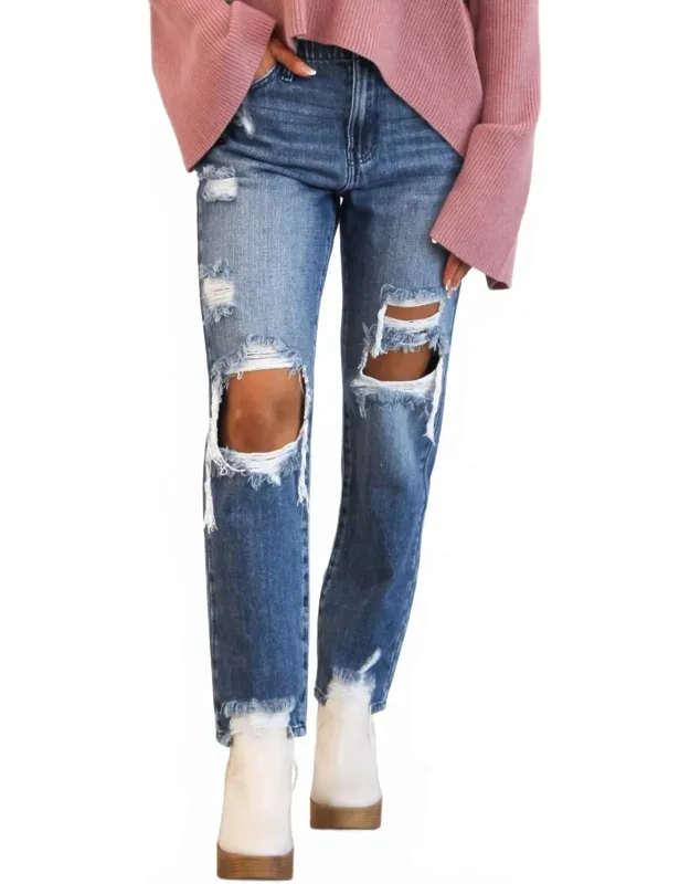 High Rise Distressed Straight Leg Jeans