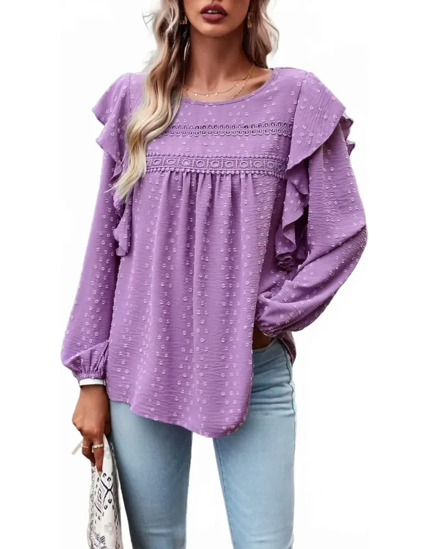 Swiss Dots Ruffle Trim Blouse