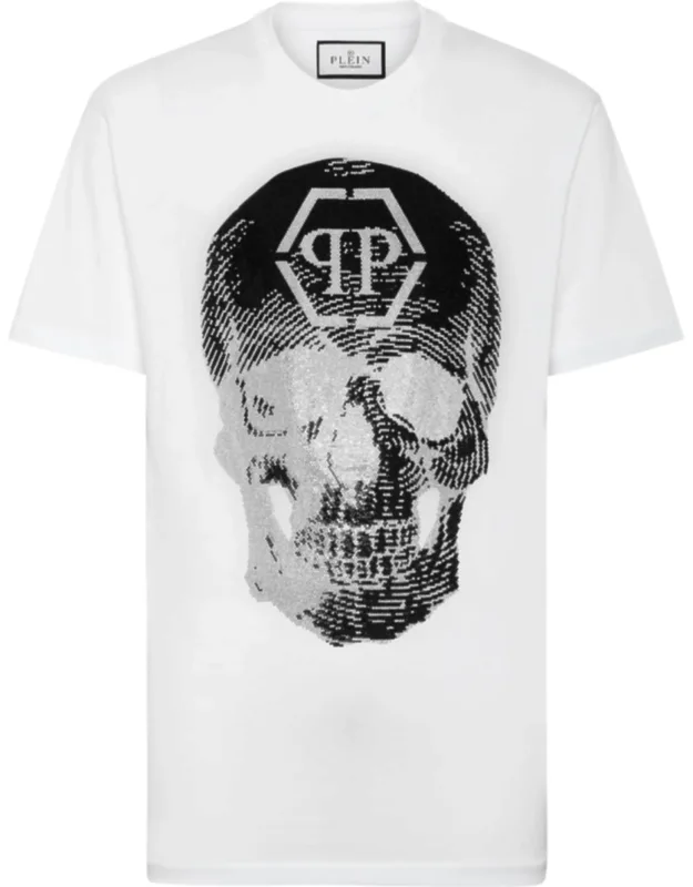 T-shirt With Round Neck And Skull Design With Crystals