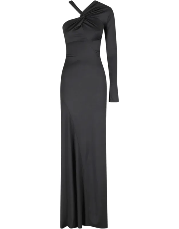 One-shoulder Draped Train Maxi Dress