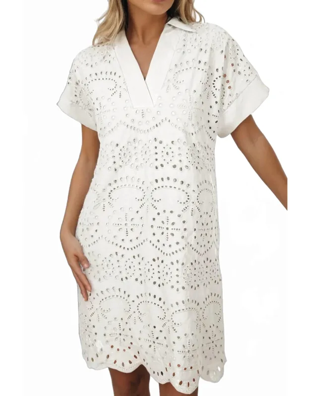 Solid Color Eyelet Embroidered T-shirt Mini Dress