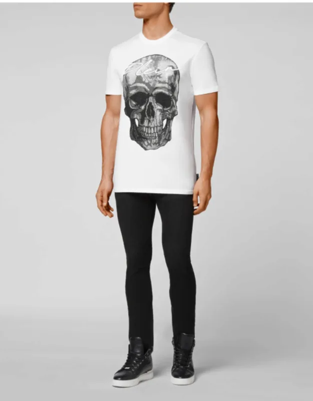 T-shirt With Round Neck And Crystal Skull Design
